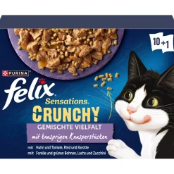Felix Sensations Crunchy 10 x 85 g + 40 g de bouchées croustillantes Variété de saveurs aux légumes^ Nourriture Humide