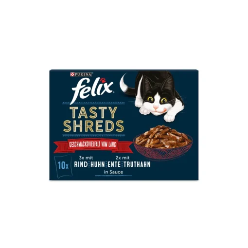 Felix Tasty Shreds 10 x 80 g Variété de saveurs du pays^ Nourriture Humide