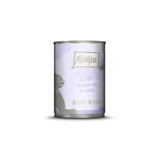MjAMjAM Kitten poulet juteux à l’huile de saumon 6 x 400 g Veau à l’huile de saumon 6x400 g^ Nourriture Humide|Nourriture