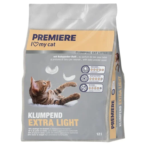 PREMIERE Litière agglomérante Poudre de bébé Extra Light 12 l^ Litière Pour Chat