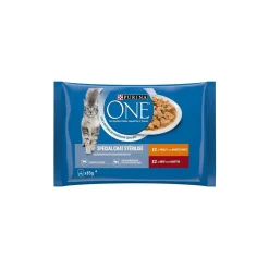 Purina ONE - Sachets pour Chat Stérilisé au Bœuf et au Poulet 4 x 85 g^ Nourriture Humide