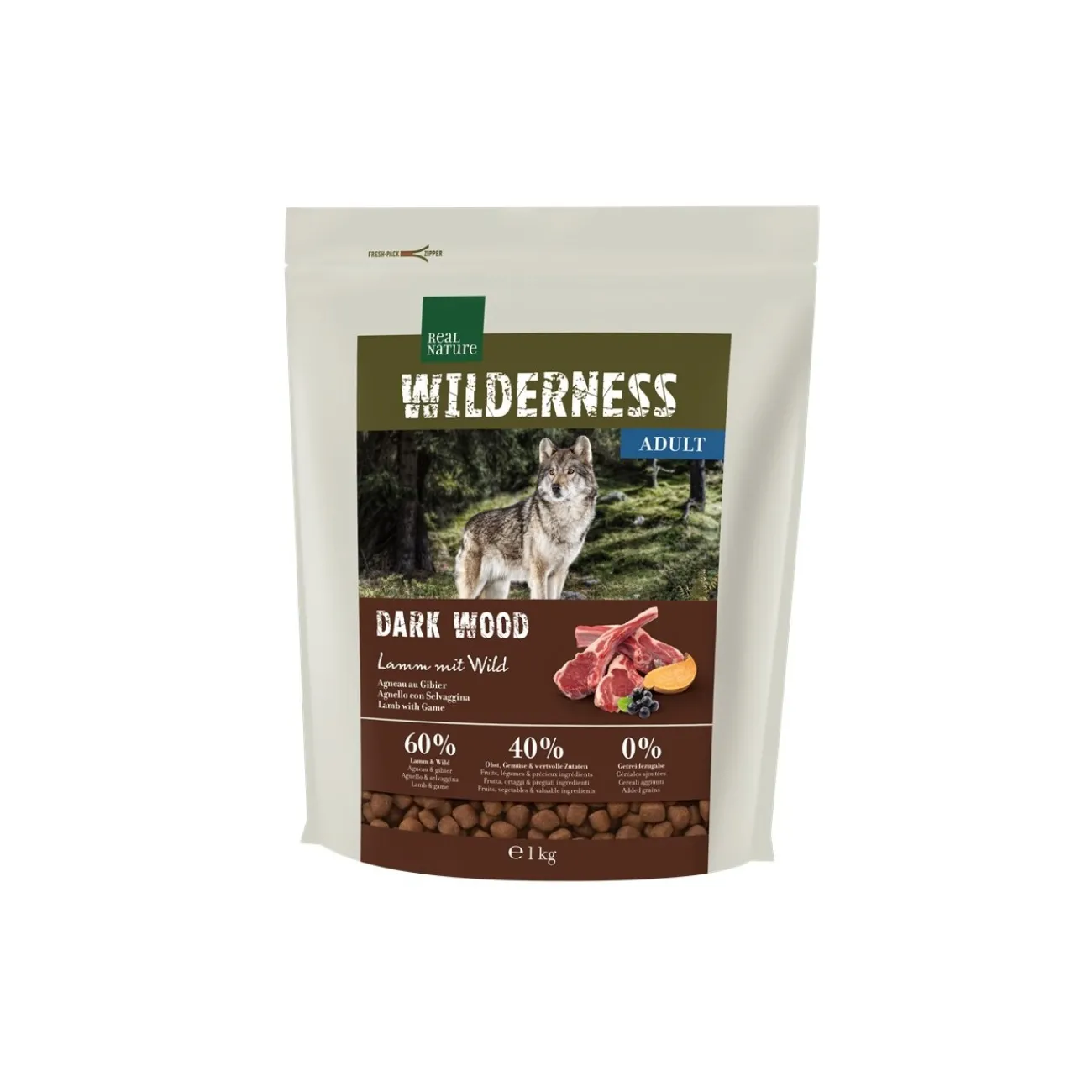 REAL NATURE WILDERNESS Dark Wood Agneau avec Gibier 1 kg^ Croquettes
